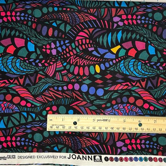 Multicolor Zentangle Print by Keepsake Calico Cotton Fabric - 1 Yard - Red, Blue - Picture 3 of 6